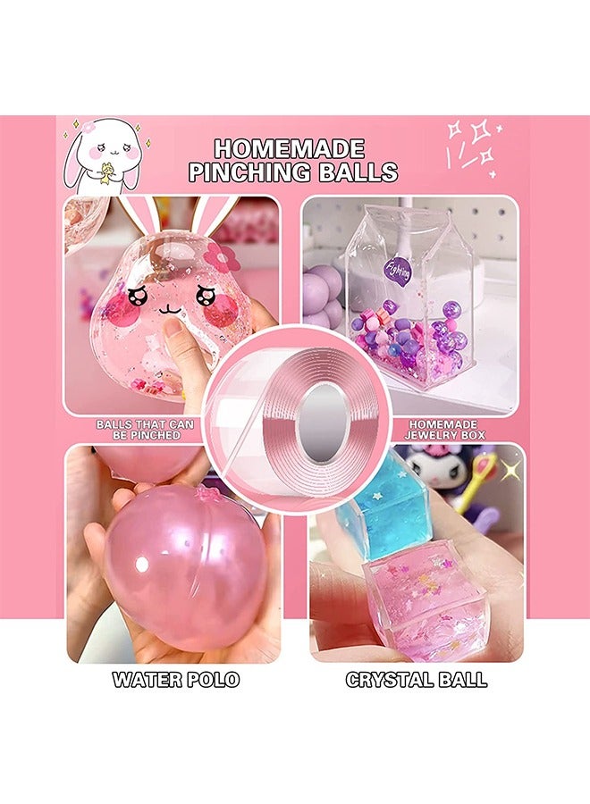 Nano Tape Bubble Kit, 3M×2Pcs Nano Tape with Balloon Pump, 10pcs Straw, 1pcs Clamps, Stickers,12 Kinds of Glitter, Nano Tape Magic Plastic Bubble Balloon DIY Craft Kit for Kids(White+Pink) - Image 5