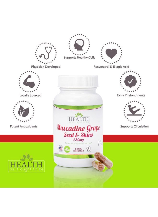 Health As It Ought To Be Muscadine Grape Seed & Skins 650 mg Supplement | Physician Formulated Powerful Antioxidant Support Beyond The Average Grape | 90 Capsules