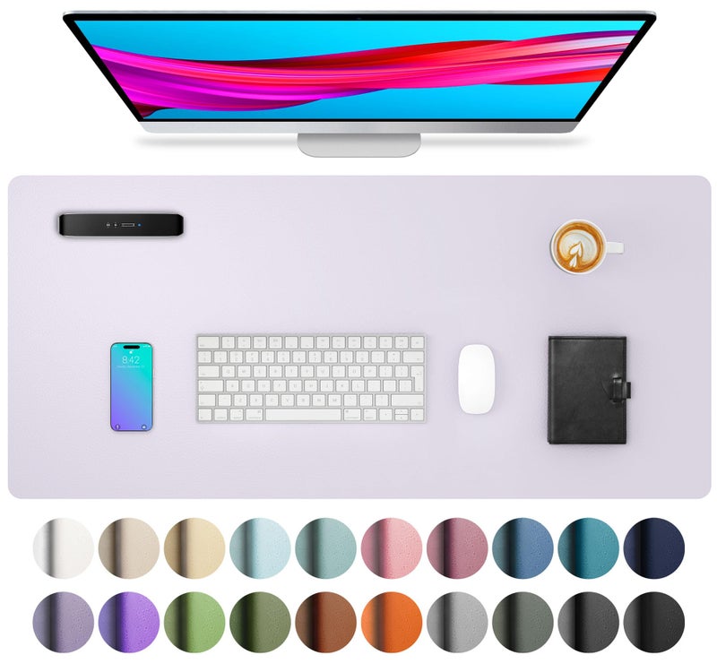 Aothia Large PU Leather Desk Pad Protector â€“ Non-Slip Mouse Pad & Writing Mat for Office/Home, Waterproof, Easy to Clean (Soft Lavender, 23.6" x 13.7") - Image 1