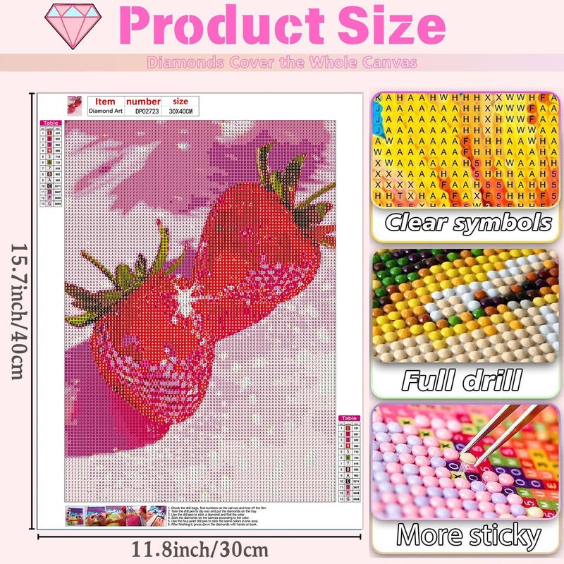 AIBOERL Strawberry Diamond Art Kits for Adults,Strawberry 5D Diamond Painting Kits for Adults Beginners,DIY Full Round Drill Diamond Dot Painting Gem Art Kits for Adult, Home Wall Decor 12x16Inch - Image 5