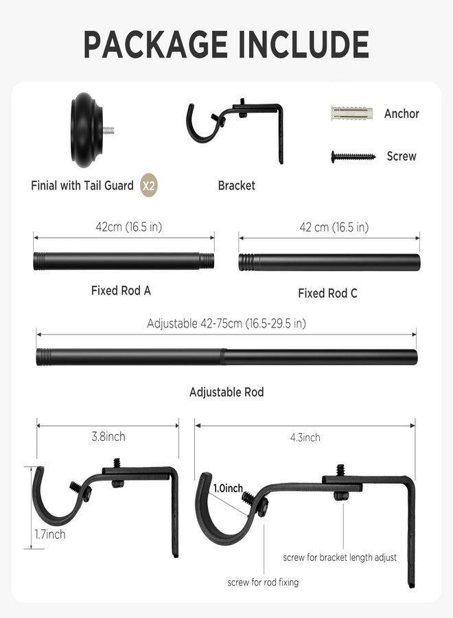 Joydeco Black Curtain Rod 32-88 inch Adjustable, 1" Diameter Heavy Duty Curtain Rods for Windows, Decorative Splicing Window Rods with Resin Finials for Living Room Bedroom Kitchen - Image 5