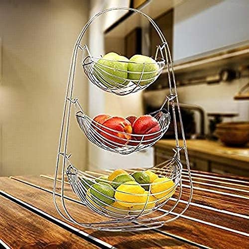 VISHVA 3 Layer Steel Julla High Grade Stainless Steel Three Step Swing Fruit & Vegetable Basket Multipurpose Stand Dinning Table Basket Kitchen Accessories (3 Layer, Silver) - Image 2