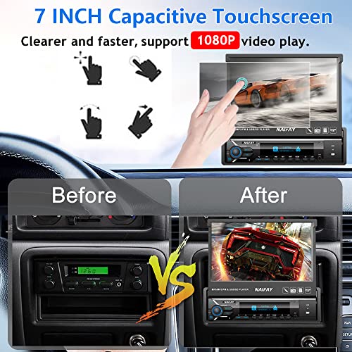 Naifay Single Din Touchscreen Car Stereo with Carplay & Android Auto, 7inch Flip Out Screen Car Stereo with Bluetooth Car Audio Receivers, Backup Camera, FM Radio/Mirror Link/USB/AUX/TF/Subwoofer - Image 5