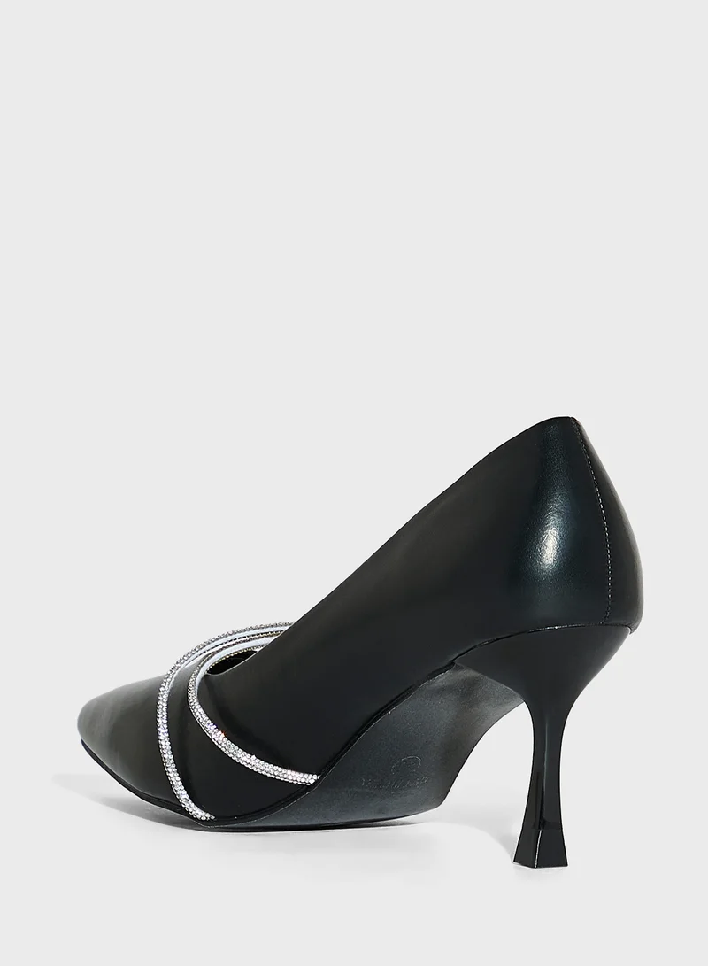 Ella Limited Edition Diamante Floral Rose Strap Pointy Pump