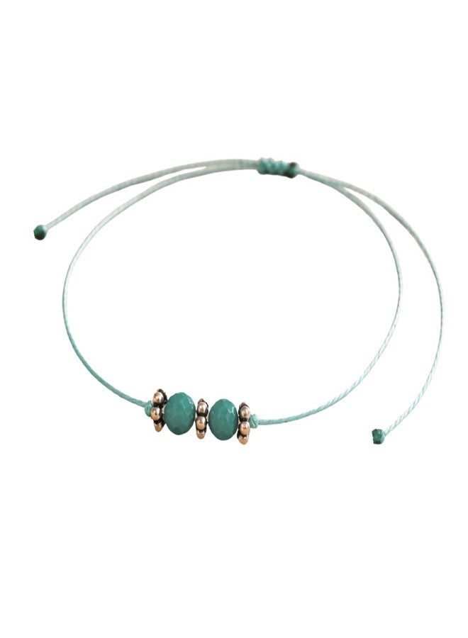 DARSHRAJ 925 Sterling Silver Anklet | Mint Green Thread Ankle Bracelet for Women & Girls | Double Bead Payal | Adjustable Handmade Foot Jewelry | Nazariya Ethnic Ankle Jewelry - Image 1
