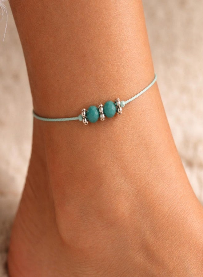 DARSHRAJ 925 Sterling Silver Anklet | Mint Green Thread Ankle Bracelet for Women & Girls | Double Bead Payal | Adjustable Handmade Foot Jewelry | Nazariya Ethnic Ankle Jewelry - Image 2