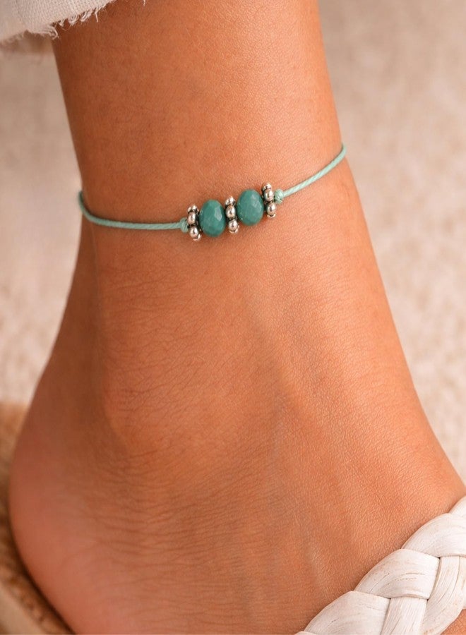 DARSHRAJ 925 Sterling Silver Anklet | Mint Green Thread Ankle Bracelet for Women & Girls | Double Bead Payal | Adjustable Handmade Foot Jewelry | Nazariya Ethnic Ankle Jewelry - Image 3