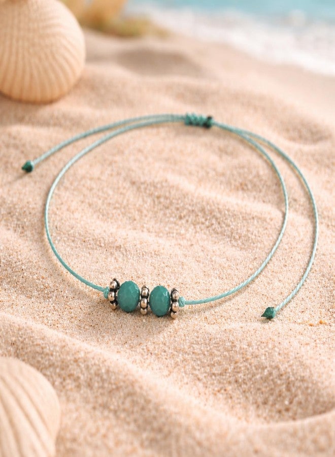 DARSHRAJ 925 Sterling Silver Anklet | Mint Green Thread Ankle Bracelet for Women & Girls | Double Bead Payal | Adjustable Handmade Foot Jewelry | Nazariya Ethnic Ankle Jewelry - Image 5