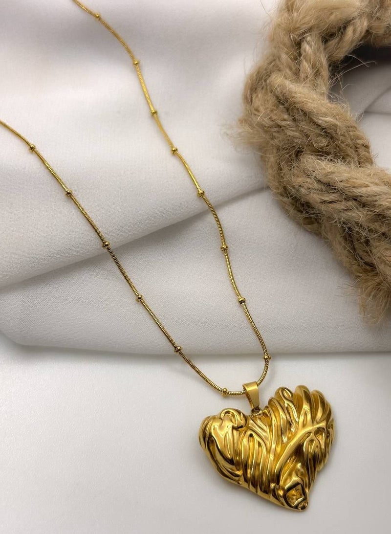 Golden Stainless Steel Heart Pendant Necklace