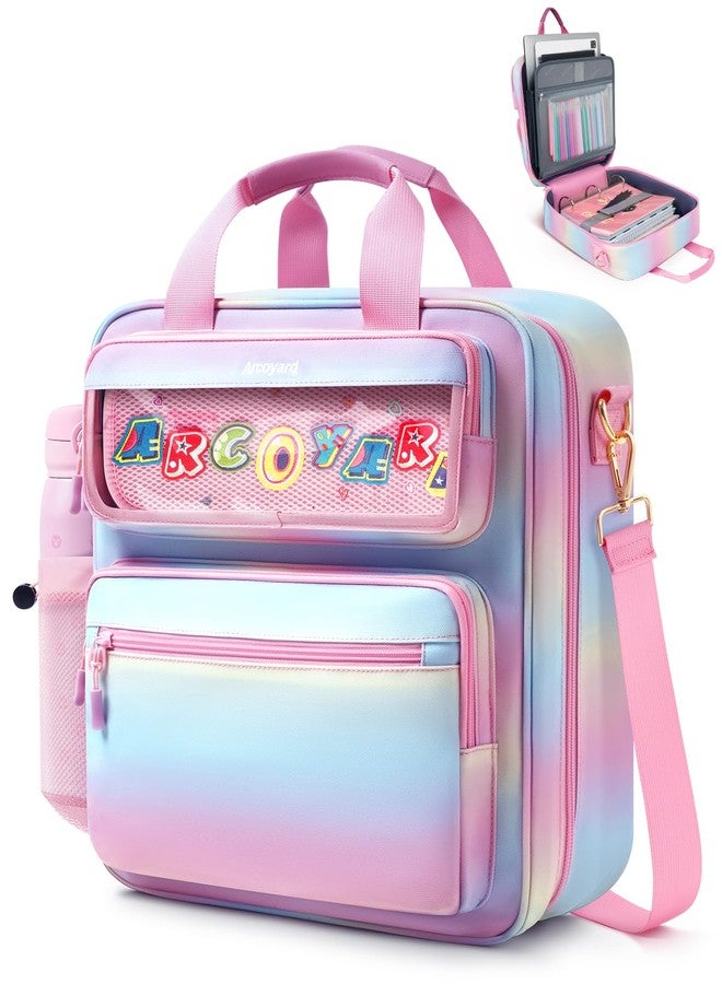 Arcoyard Zipper Binder 3 Ring with Ita Window, 3 Inch Binder with Zipper D-Ring Fits 14 in Laptop, 3-in-1 Shoulder/Backpack/Handle 600 Sheets Capacity for School & Office - Pink Blue - Image 1