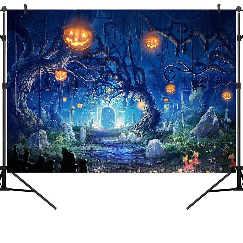 OUYIDA 7X5FT Halloween Theme Forest Scary Scene Pumpkin Pictorial Cloth Photography Background ComputerPrinted Vinyl Backdrop Photo Studio Prop TP272