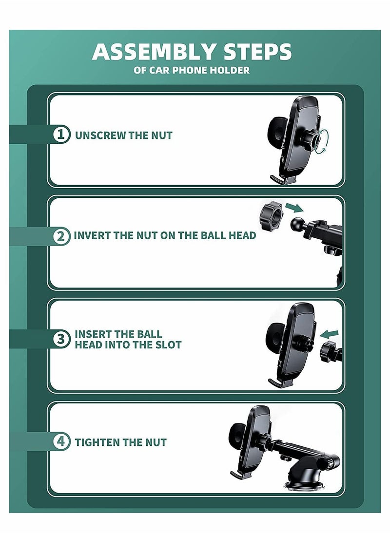 SYOSI Phone Holder, Car Phone Mount, Car Phone Holder Universal, for Dashboard Windshield Air Vent, for Compatible with All Smartphones  - Image 4