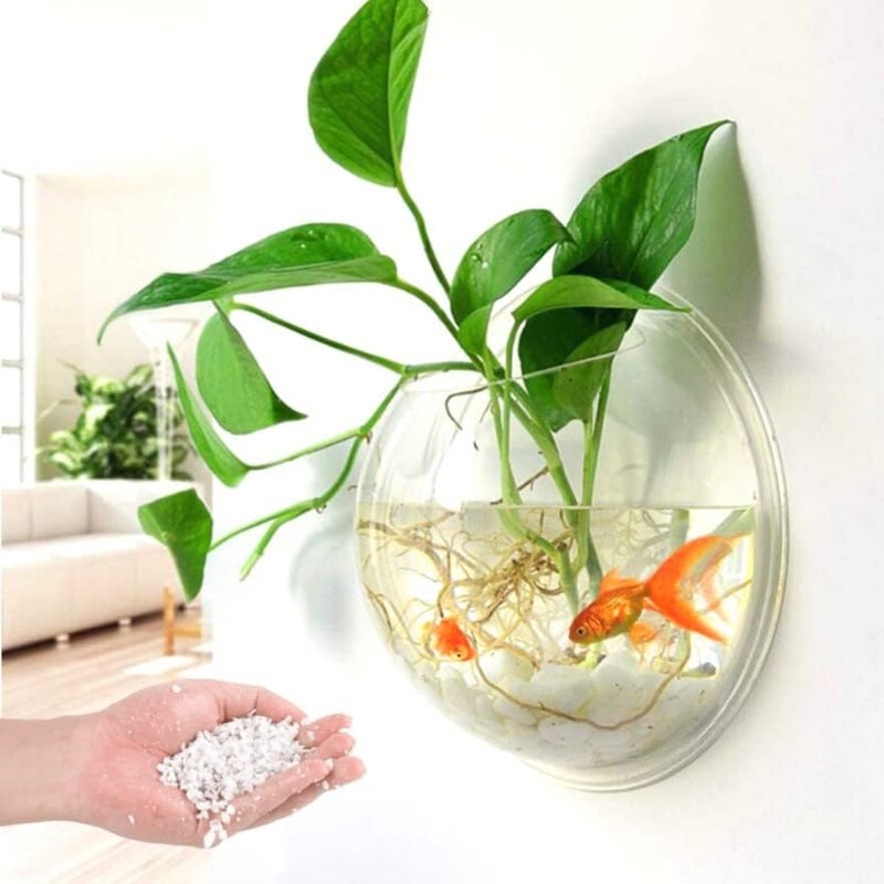 VAYINATO ® 9 Inch Wall Hanging Mounted Aquaruim Fish Bowl Betta Tank Stylish Home Decoration with White Pebbles Gravel Stone by Petzlifeworld - Image 1