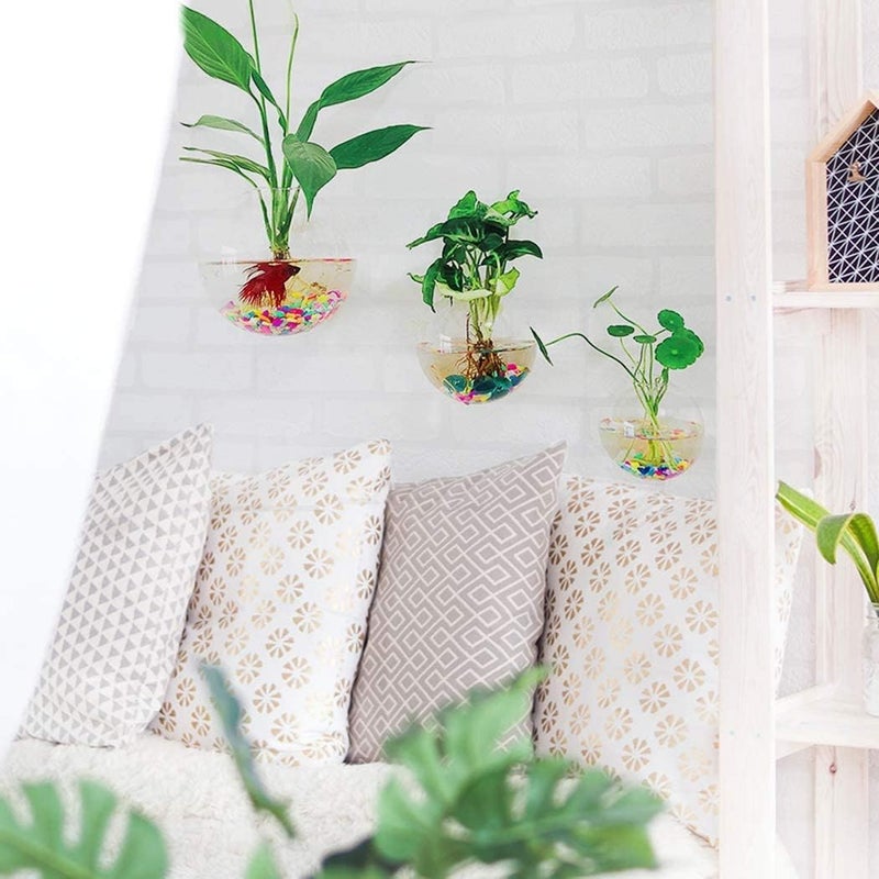 VAYINATO ® 9 Inch Wall Hanging Mounted Aquaruim Fish Bowl Betta Tank Stylish Home Decoration with White Pebbles Gravel Stone by Petzlifeworld - Image 5