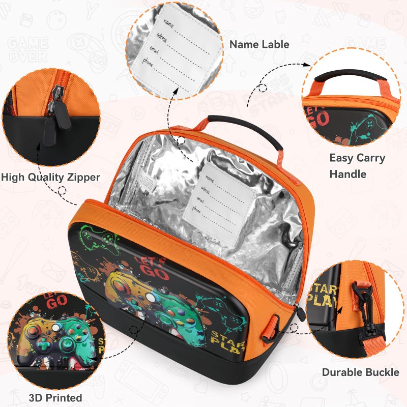 Itslife Kids Lunch Bag, Insulated Lunch Bag for Boys, Reusable, Lightweight & Durable Lunch Box with Inside Name Card Slot for School, Travel, Picnic (GamePad) - Image 5