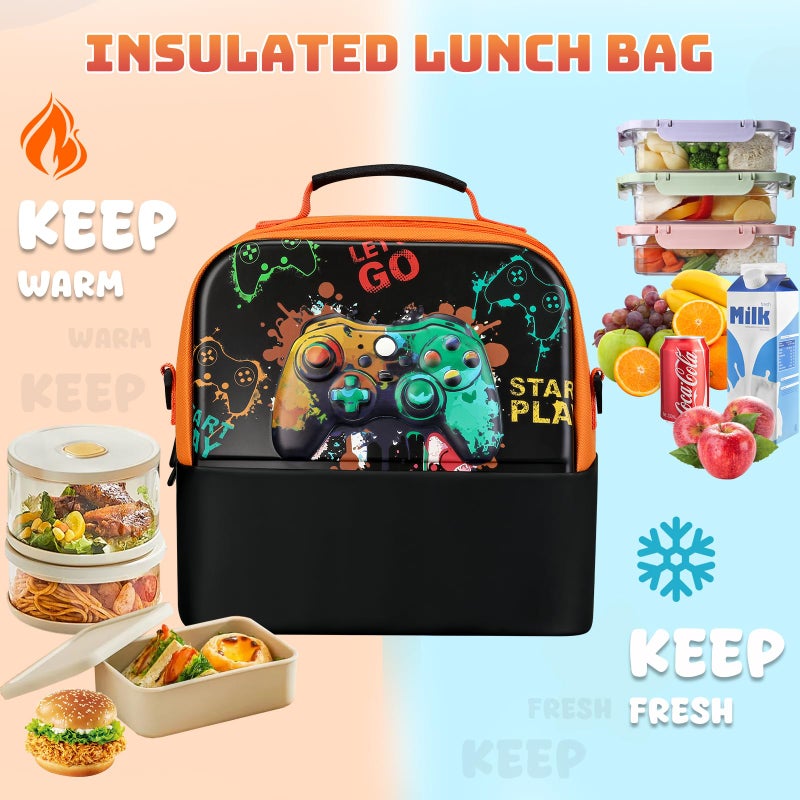 Itslife Kids Lunch Bag, Insulated Lunch Bag for Boys, Reusable, Lightweight & Durable Lunch Box with Inside Name Card Slot for School, Travel, Picnic (GamePad) - Image 3