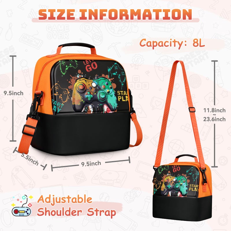 Itslife Kids Lunch Bag, Insulated Lunch Bag for Boys, Reusable, Lightweight & Durable Lunch Box with Inside Name Card Slot for School, Travel, Picnic (GamePad) - Image 2
