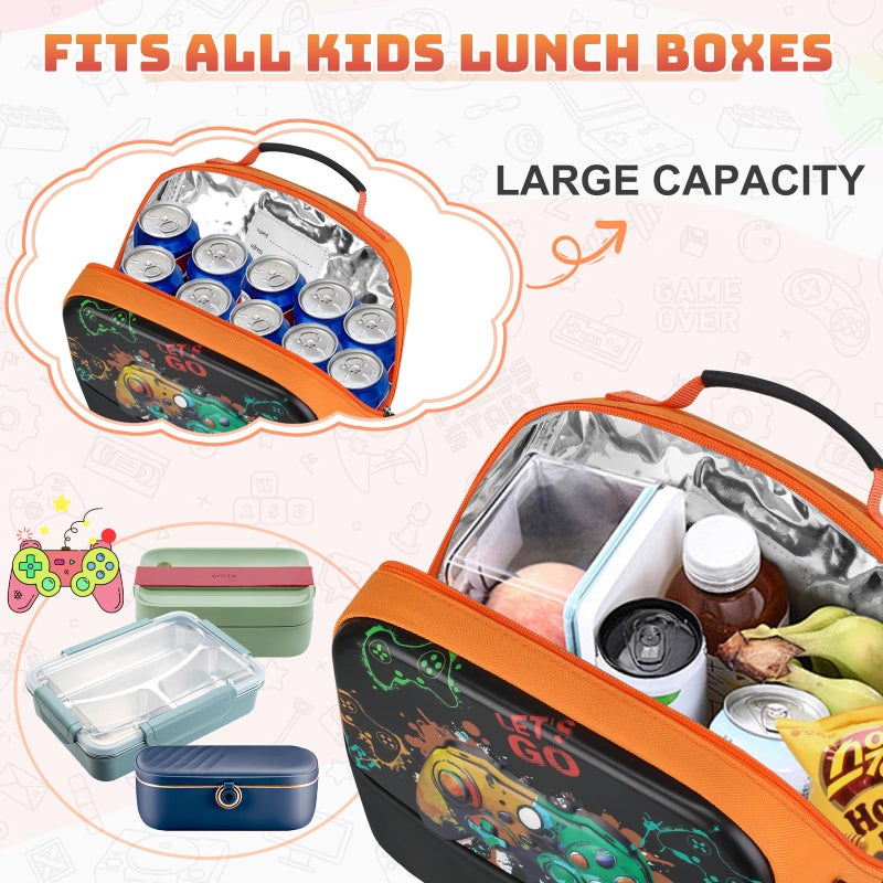 Itslife Kids Lunch Bag, Insulated Lunch Bag for Boys, Reusable, Lightweight & Durable Lunch Box with Inside Name Card Slot for School, Travel, Picnic (GamePad) - Image 4