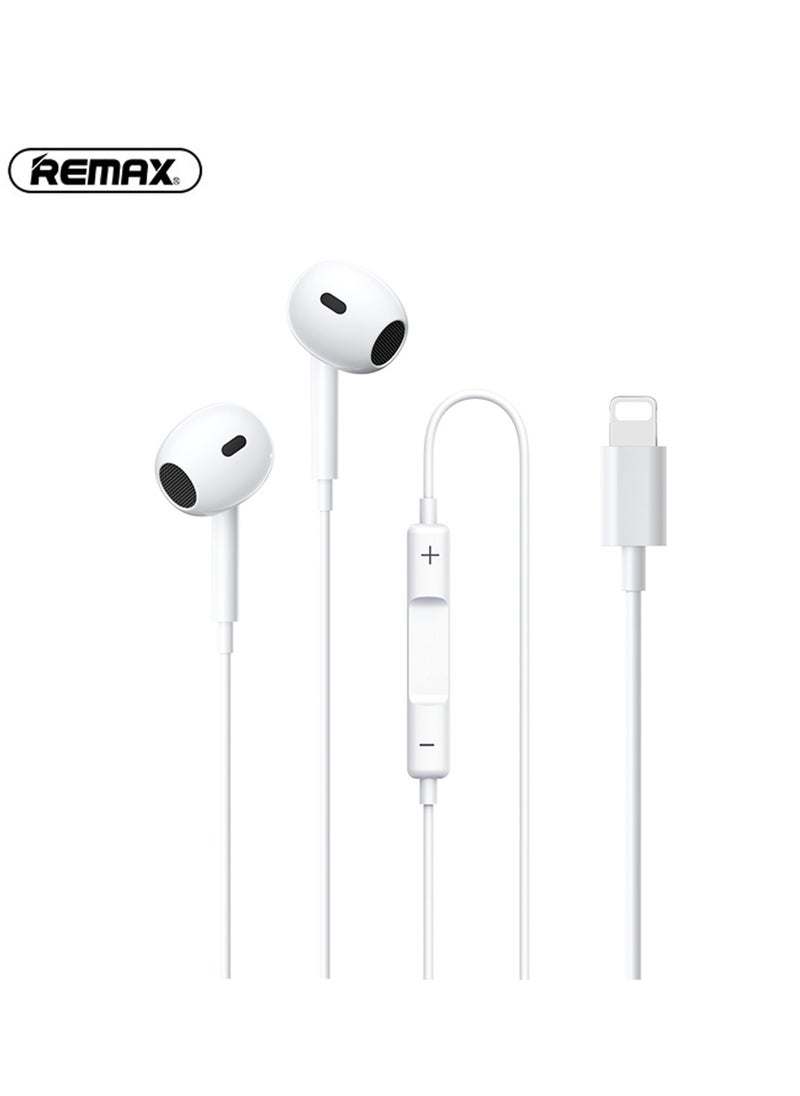 REMAX سماعات أذن سلكية RM570i مع موصل Lightning، سماعات أذن مدمجة بميكروفون وتحكم في مستوى الصوت للموسيقى والمكالمات، بيضاء، موصل Lightning، متوافقة مع iPhone 7/8/X/11/12/13/14Pro  - Image 1