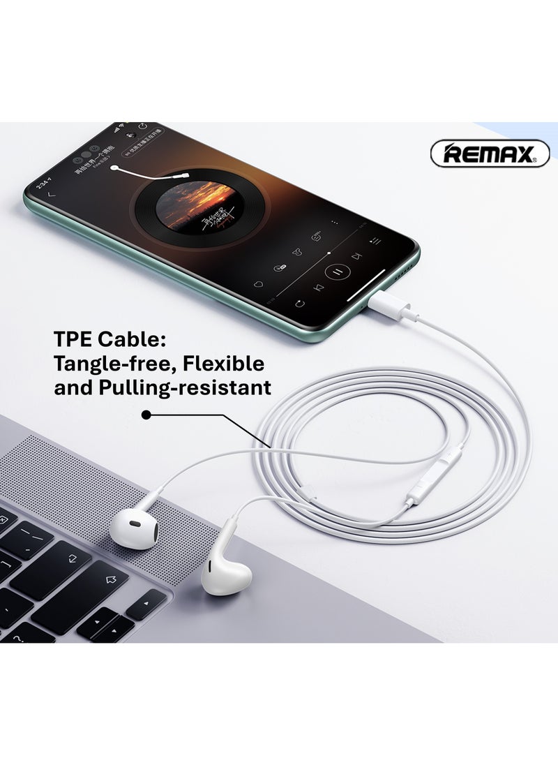 REMAX سماعات أذن سلكية RM570i مع موصل Lightning، سماعات أذن مدمجة بميكروفون وتحكم في مستوى الصوت للموسيقى والمكالمات، بيضاء، موصل Lightning، متوافقة مع iPhone 7/8/X/11/12/13/14Pro  - Image 2