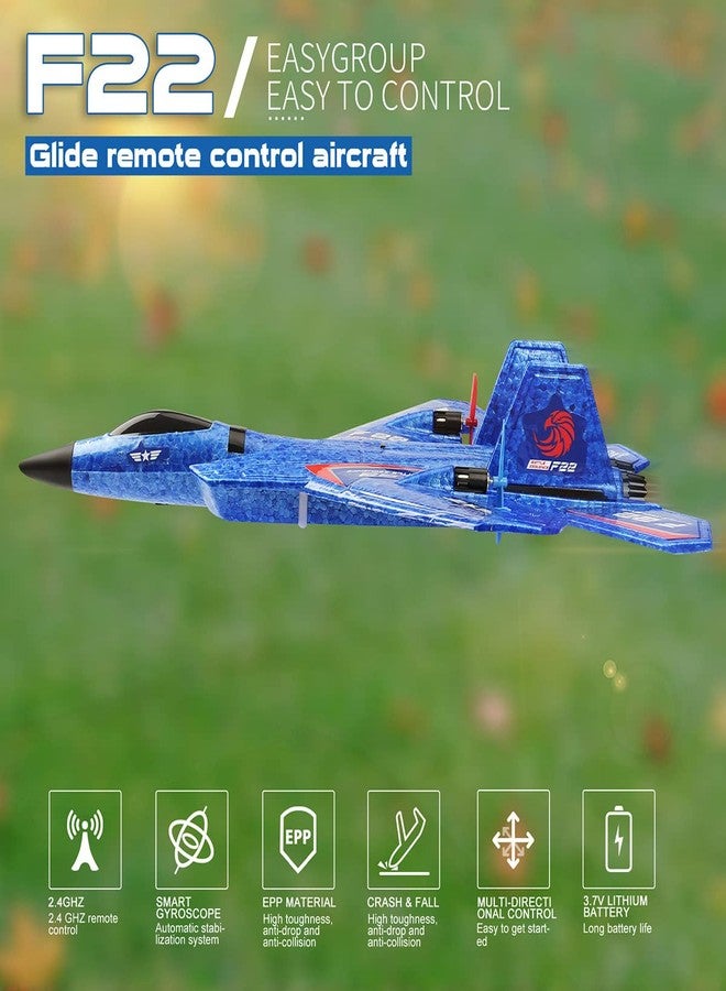 RoofWorld RC Plane, F22 Airplane Fighter Ready to Fly, 2.4Ghz 2 Channel Remote Control Airplanes Toy for Boys Girls Kids Beginners Blue02 - Image 2