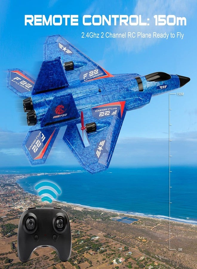 RoofWorld RC Plane, F22 Airplane Fighter Ready to Fly, 2.4Ghz 2 Channel Remote Control Airplanes Toy for Boys Girls Kids Beginners Blue02 - Image 5