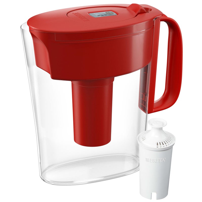 Brita Water Filter Pitcher for Tap and Drinking Water with 1 Standard Filter Lasts 2 Months 6Cup Capacity BPA Free Red