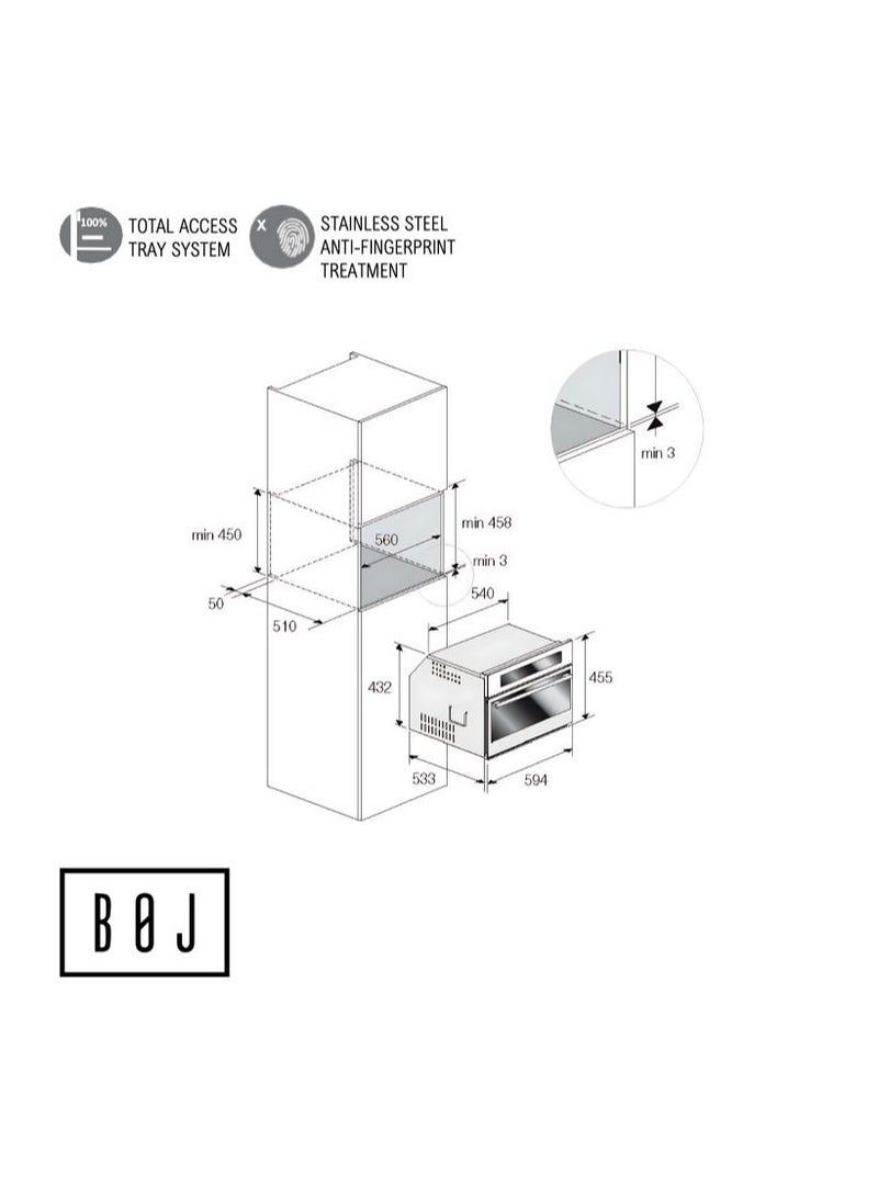 BOJ 45cm Built In Microwave Oven MOG 3460BX With Grill Digital Control And Knobs Door With Safety And Contact Switch 34 L Inner Capacity 3 Cooking Programs Made In Italy - Image 3