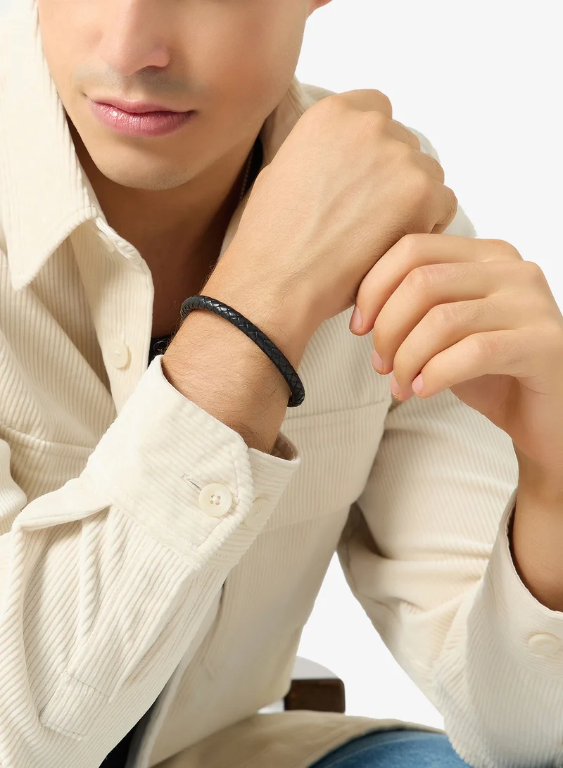 Seventy Five  Genuine Leather Bracelet With Stainless Steel Magnetic Clasp for Men | Best Price UAE