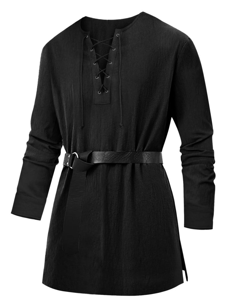 Runcati Mens Medieval Pirate Costume Tunic Renaissance Viking Lace Up Cotton Shirts Knight Warrior LARP Halloween Tops - Image 1