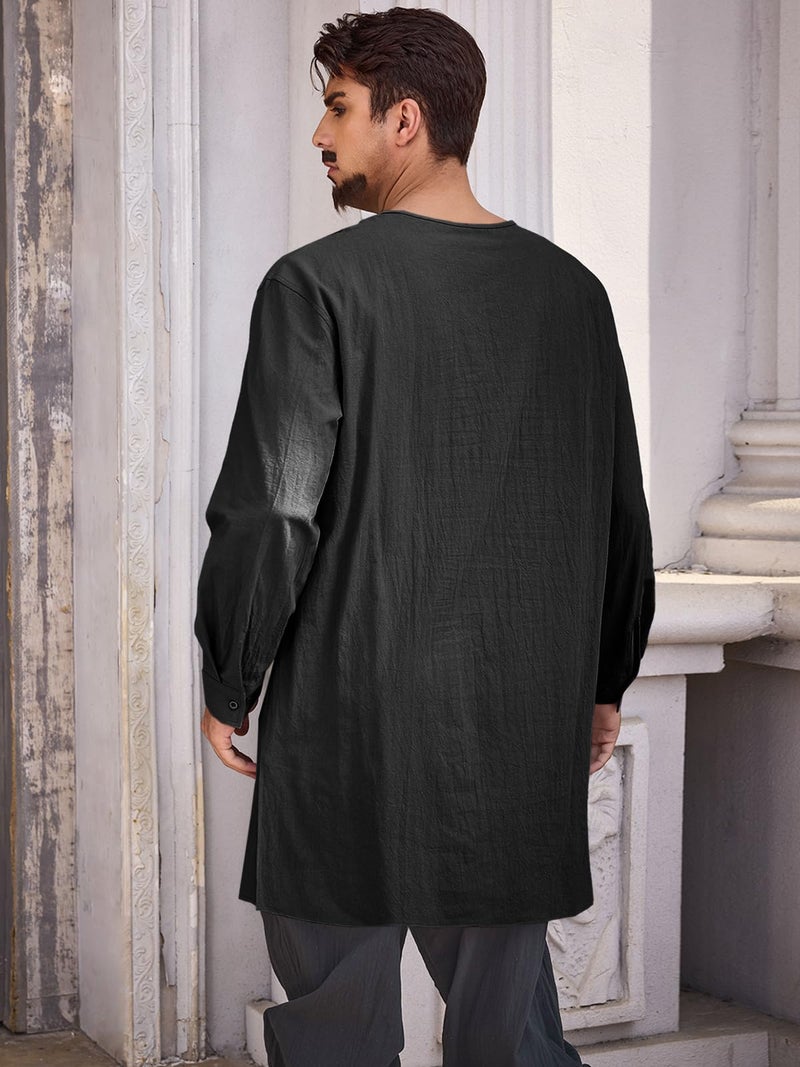 Runcati Mens Medieval Pirate Costume Tunic Renaissance Viking Lace Up Cotton Shirts Knight Warrior LARP Halloween Tops - Image 3