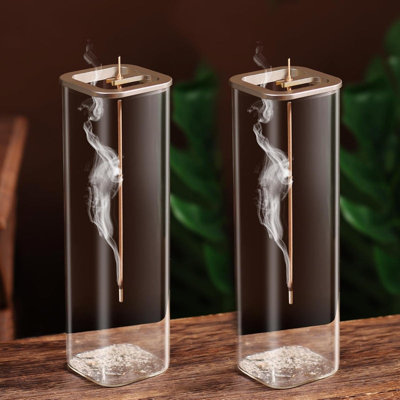 Eavida Insence-Stick Holder [Anti-Ash Flying], Modern Incense Burner Holder with Removable Glass Ash Catcher, for Home Decor Yoga Meditation (2 Pack Champagne Gold) - Image 1