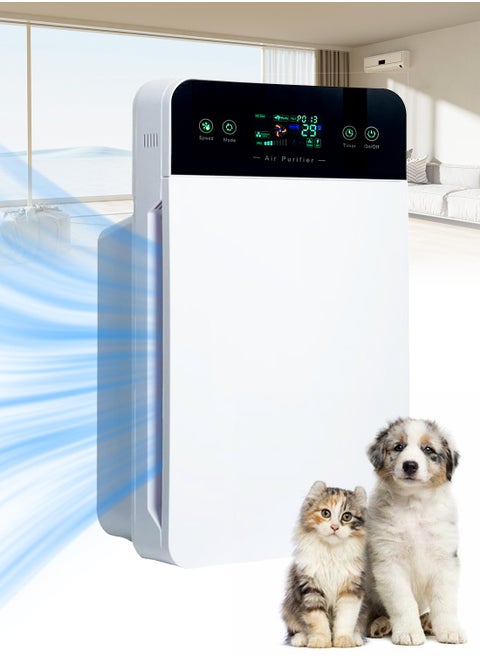 Air Purifier for Home, Office & Large Spaces, Smart PM2.5 Detection, Displays Air Quality, Whisper quiet Sleep Mode (20dB), Timer Function. 2X Purification, 360° Air Outflow. Eliminates Dust, Allergens, Odors, Pollen, Pet Fur, Filters Formaldehyde and Microorganisms. Safe for Pets and Babies