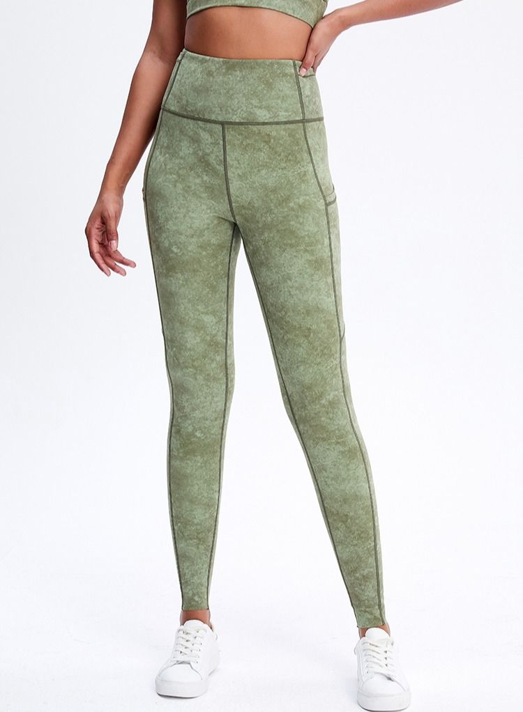 Loquat Solid Stretch Yoga Pants Green  - Image 1