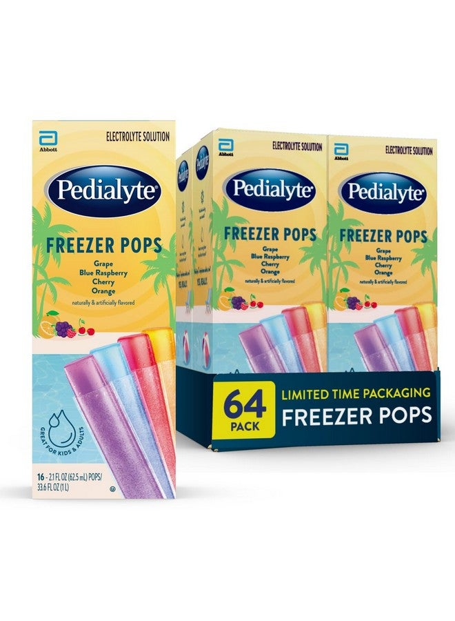 Pedialyte بيداليتي محلول الإلكتروليت مصاصات مثلجة | تغليف موسمي | مجموعة متنوعة من الترطيب - عنب، توت أزرق، كرز، برتقال | عبوة من 64 - Image 1
