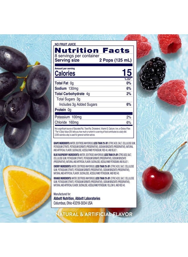 Pedialyte بيداليتي محلول الإلكتروليت مصاصات مثلجة | تغليف موسمي | مجموعة متنوعة من الترطيب - عنب، توت أزرق، كرز، برتقال | عبوة من 64 - Image 5