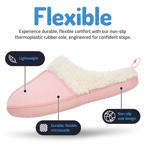 Floopi House Slippers for Women, Fur Lined Clog Womens Slippers Cozy Memory Foam with Indoor & Outdoor Anti Skid Sole (M, Pink-301) - Image 4
