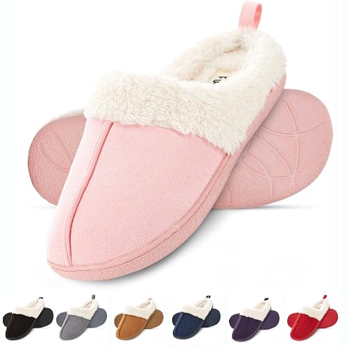 Floopi House Slippers for Women, Fur Lined Clog Womens Slippers Cozy Memory Foam with Indoor & Outdoor Anti Skid Sole (M, Pink-301) - Image 1