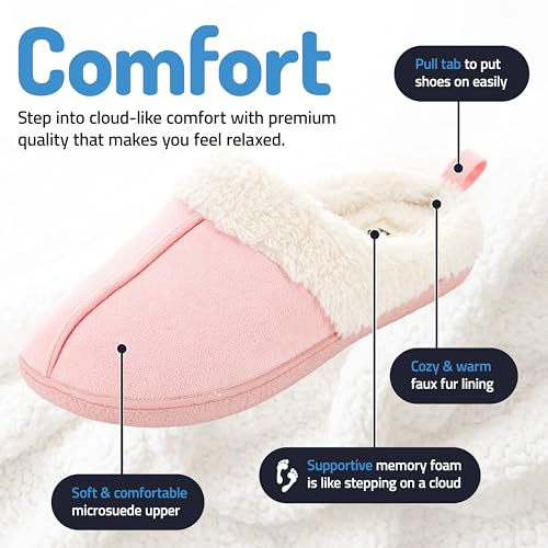 Floopi House Slippers for Women, Fur Lined Clog Womens Slippers Cozy Memory Foam with Indoor & Outdoor Anti Skid Sole (M, Pink-301) - Image 3