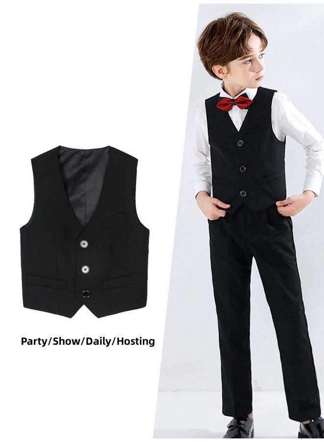 Kids Black Kids Vest Class Uniform Little Boy Horse Clip Solid Color Suit  - Image 4