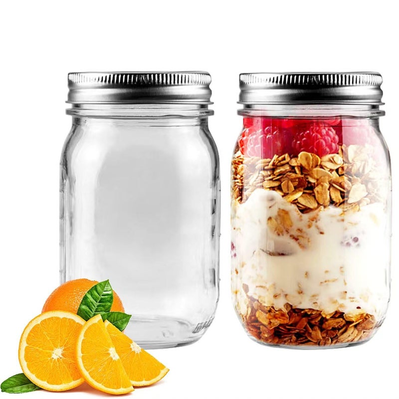 Showvigor 2 Pack Regular Mouth Mason Jars 16oz Glass Canning Jars with Airtight Lids for Preserving Jam Honey Jelly Wedding Favors Sauces Meal Prep Overnight Oats Salad - Image 2