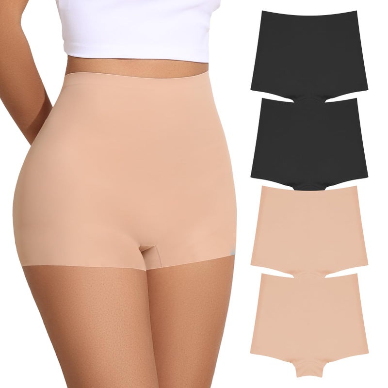 FallSweet No Show Boy Shorts Underwear for Women Seamless Panties Boxer Briefs Pack(2Back+2Beige,M) - Image 1