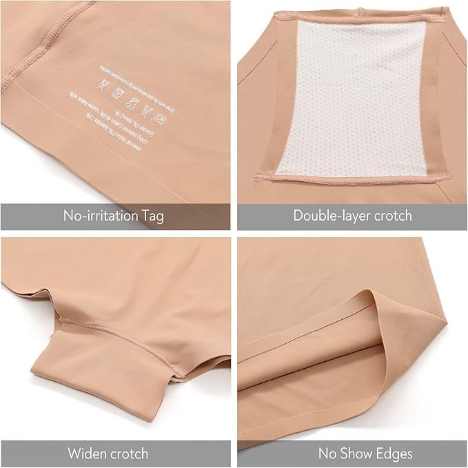 FallSweet No Show Boy Shorts Underwear for Women Seamless Panties Boxer Briefs Pack(2Back+2Beige,M) - Image 5