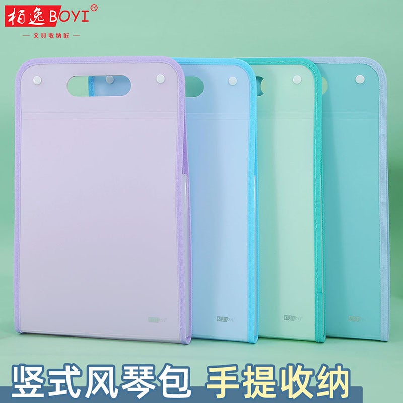 Casual And Portable Vertical Solid Color Satchel Accordion Bag Student Test Paper Holder Paper Storage Bag Universal For Junior High School Students Tutoring - Image 2