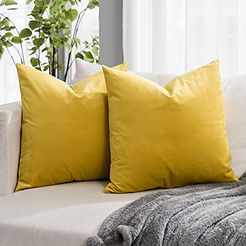 QUAFOO Lemon Couch Velvet Throw Pillow Covers 18x18 inch Set of 2 with Zipper Decorative Luxury Soft Solid Square Cushion Covers Case for Sofa Bed Living Room Car - Image 1