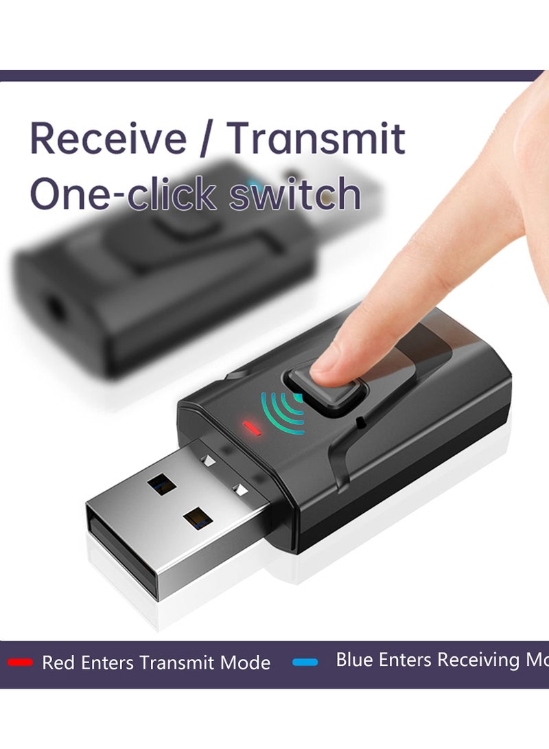 جهاز إرسال واستقبال بلوتوث 5.0 USB 4 في 1، محول صوتي لاسلكي صغير لـ 3.5 مم AUX، مثالي للتلفاز، الكمبيوتر، سماعات الرأس، مكبرات الصوت، وأنظمة الصوت في السيارة/المنزل. - Image 4