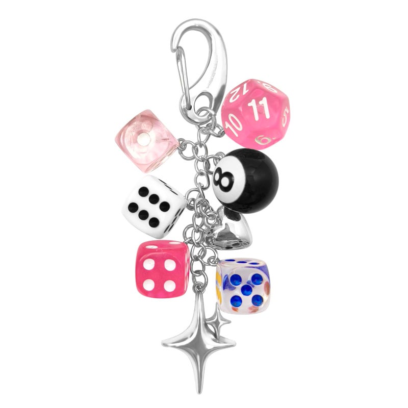 Nalefow Y2K Keychain for Women, 8 Ball Dice Charm with Carabiner Clip - Cute Goth Core Keychain Bag Charm for Keys Bags Jeans (Pink Dice Star) - Image 1