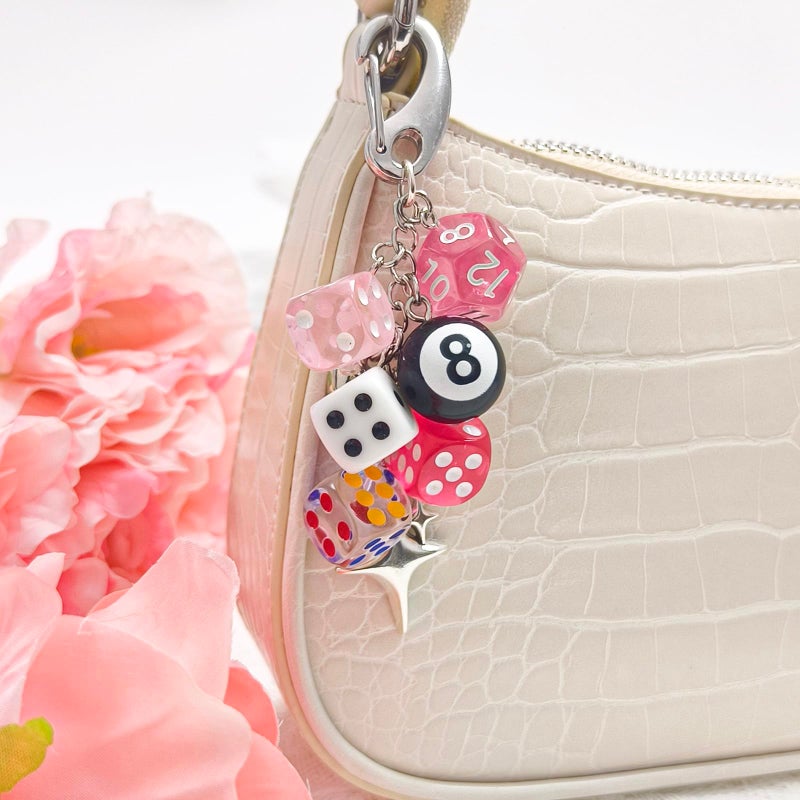 Nalefow Y2K Keychain for Women, 8 Ball Dice Charm with Carabiner Clip - Cute Goth Core Keychain Bag Charm for Keys Bags Jeans (Pink Dice Star) - Image 5