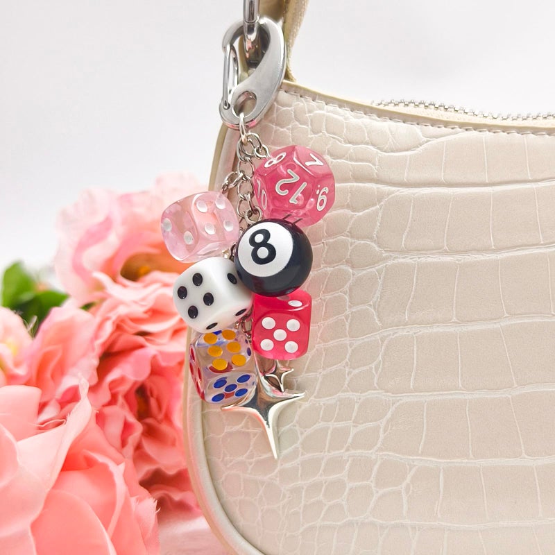 Nalefow Y2K Keychain for Women, 8 Ball Dice Charm with Carabiner Clip - Cute Goth Core Keychain Bag Charm for Keys Bags Jeans (Pink Dice Star) - Image 4