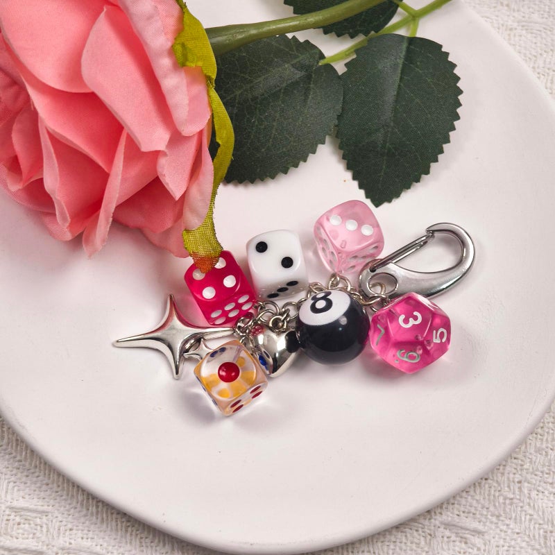 Nalefow Y2K Keychain for Women, 8 Ball Dice Charm with Carabiner Clip - Cute Goth Core Keychain Bag Charm for Keys Bags Jeans (Pink Dice Star) - Image 3